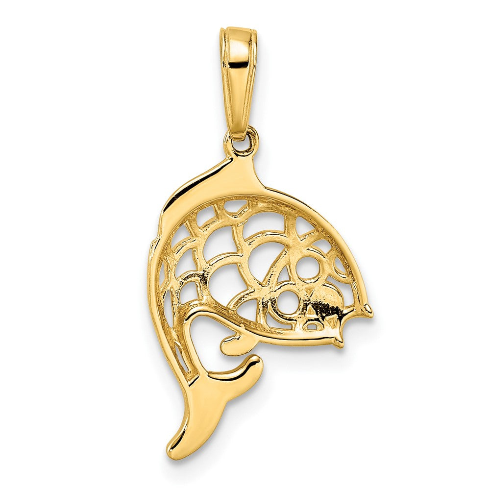 14k and White Rhodium D/C Fish Pendant