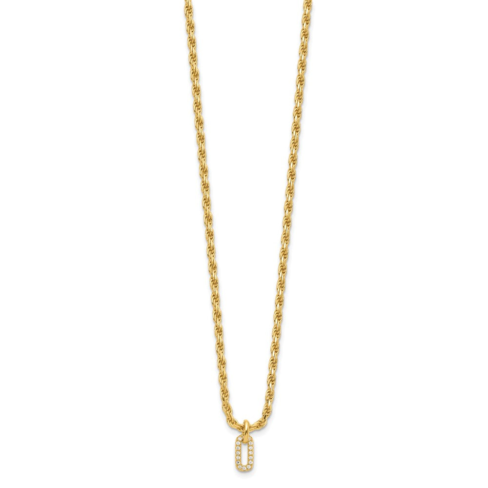 Sterling Silver Gold-plt Polished CZ Pendant w/1.5in ext. Necklace