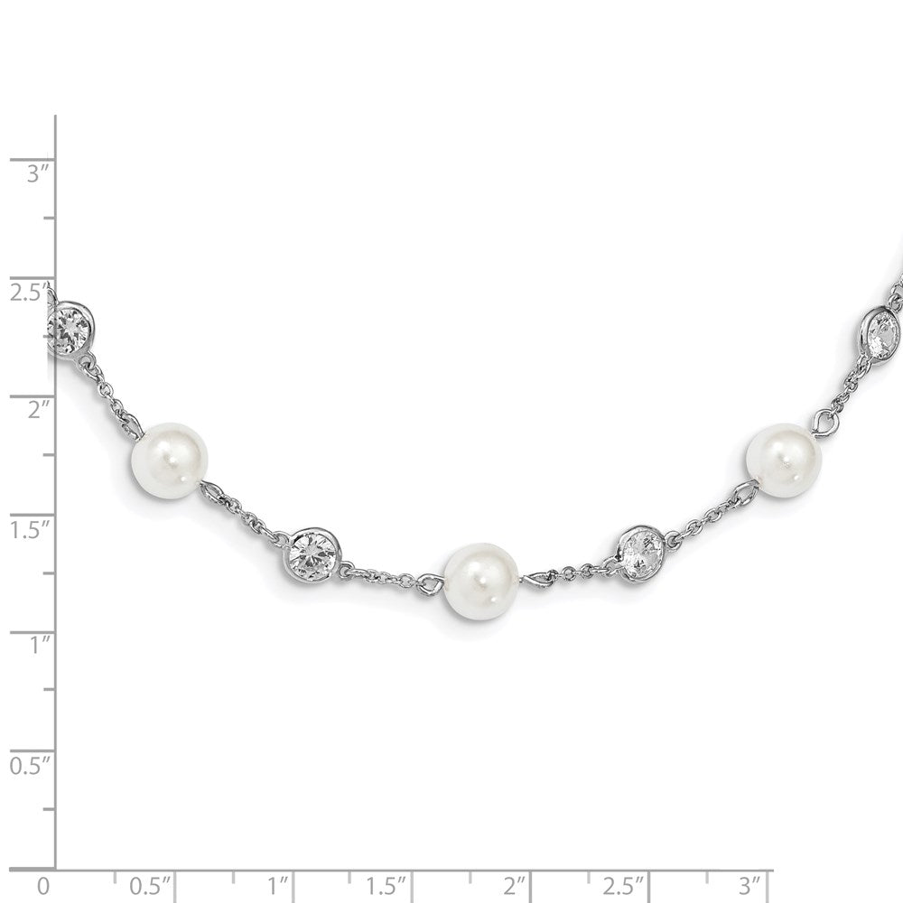 Cheryl M Sterling Silver Rhodium-plated Glass Pearl and Brilliant-cut CZ Bezel Station 36 Inch Necklace 36 Inches