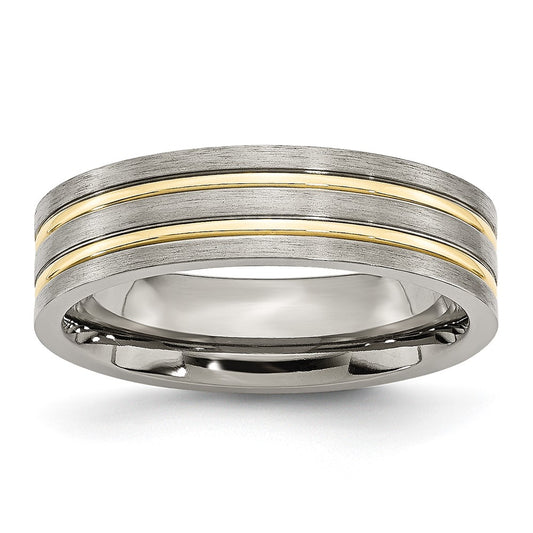 Titanium Brushed Yellow IP-plated 6mm Grooved Band Size - 10
