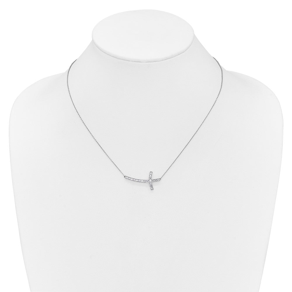 14k White Gold Diamond Sideways Cross 18in Necklace