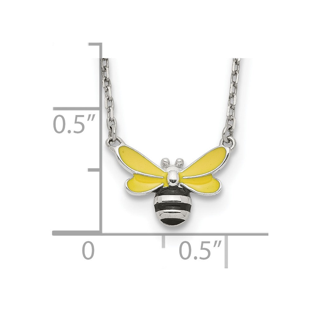 Sterling Silver Polished Yellow & Black Enameled Bumblebee with 2 Inch Extension Children's Necklace 16 Inches