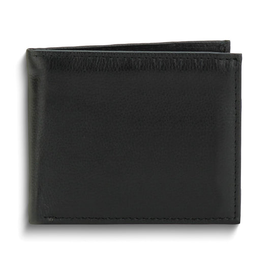 Black Cowhide Leather RFID Blocking Slim Bifold Wallet