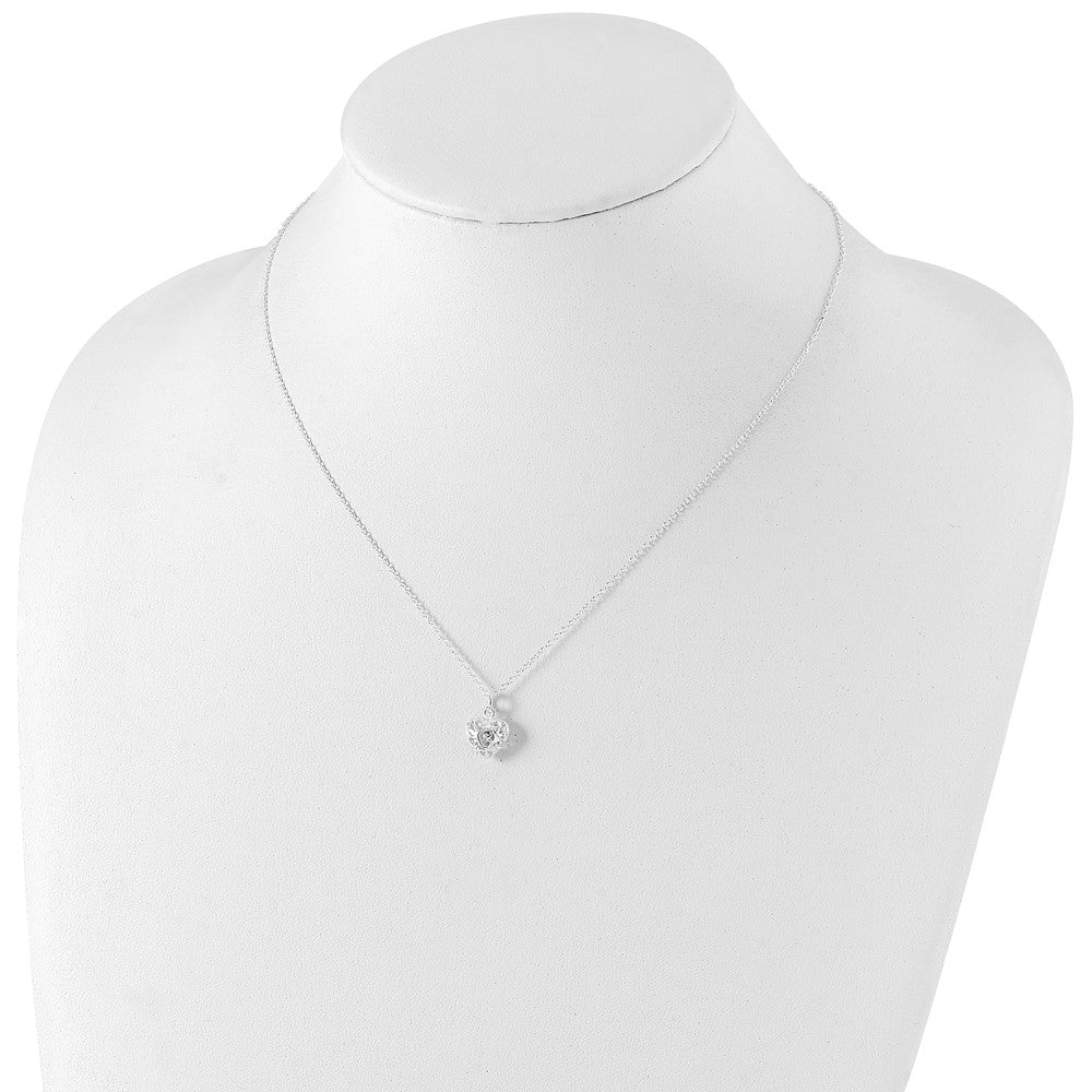 Sterling Silver Polished Puffed Filigree Heart 18 inch Necklace 18 Inches
