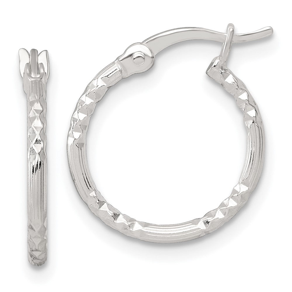 Sterling Silver Polished Diamond-cut Textured 16x1.5mm Round Hoop Earrings