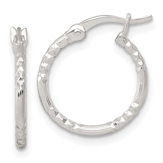 Sterling Silver Polished Diamond-cut Textured 16x1.5mm Round Hoop Earrings