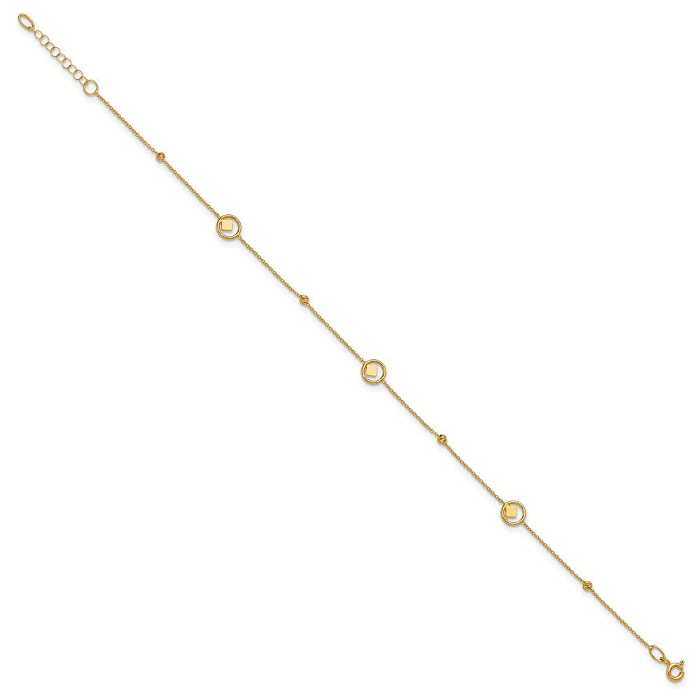 14K Polish/Dia-cut Geometric Bead 9in Plus 1in ext. Anklet