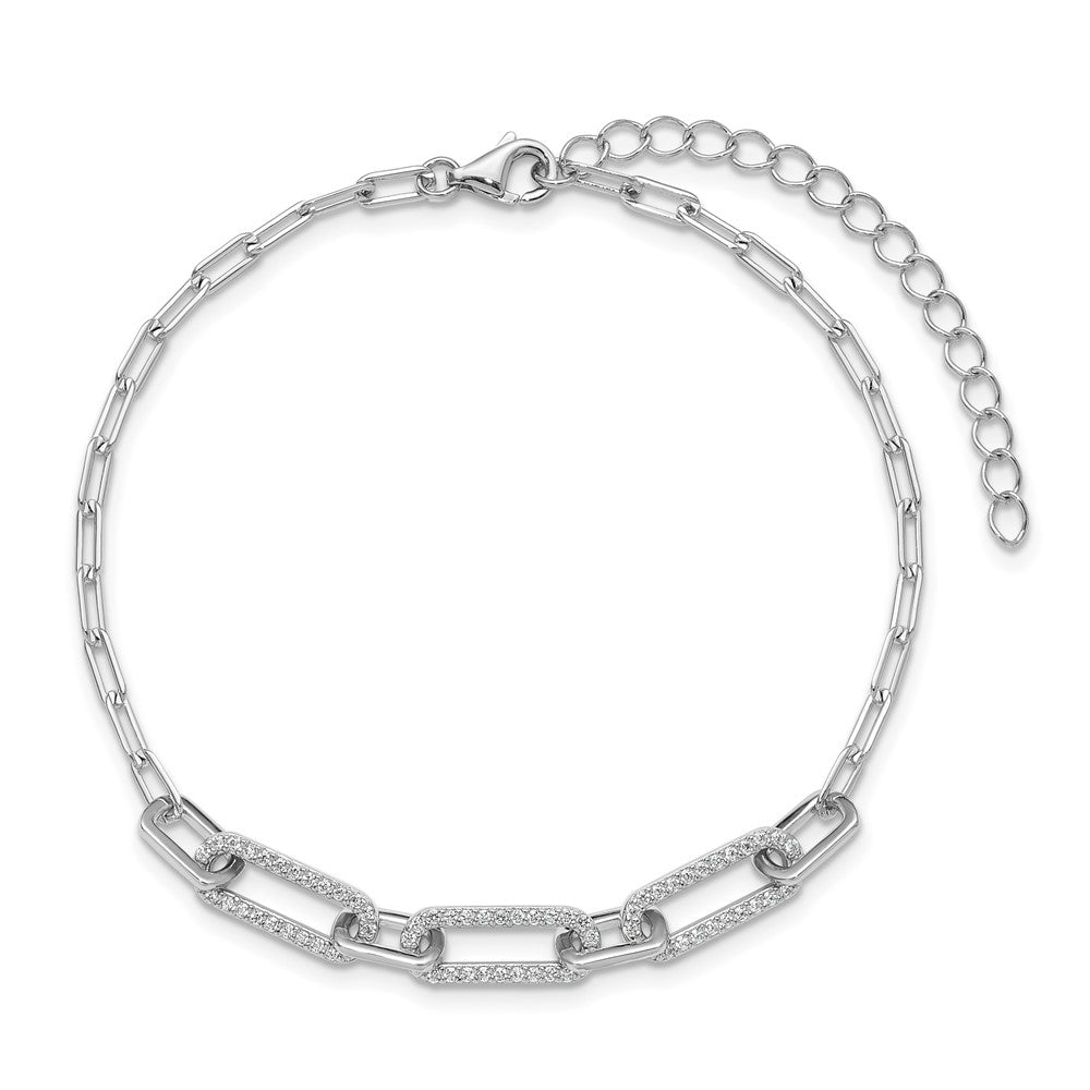 Sterling Shimmer Sterling Silver Rhodium-plated 1mm CZ 78 Stone Paper Clip Link 7 inch Bracelet 9 inches