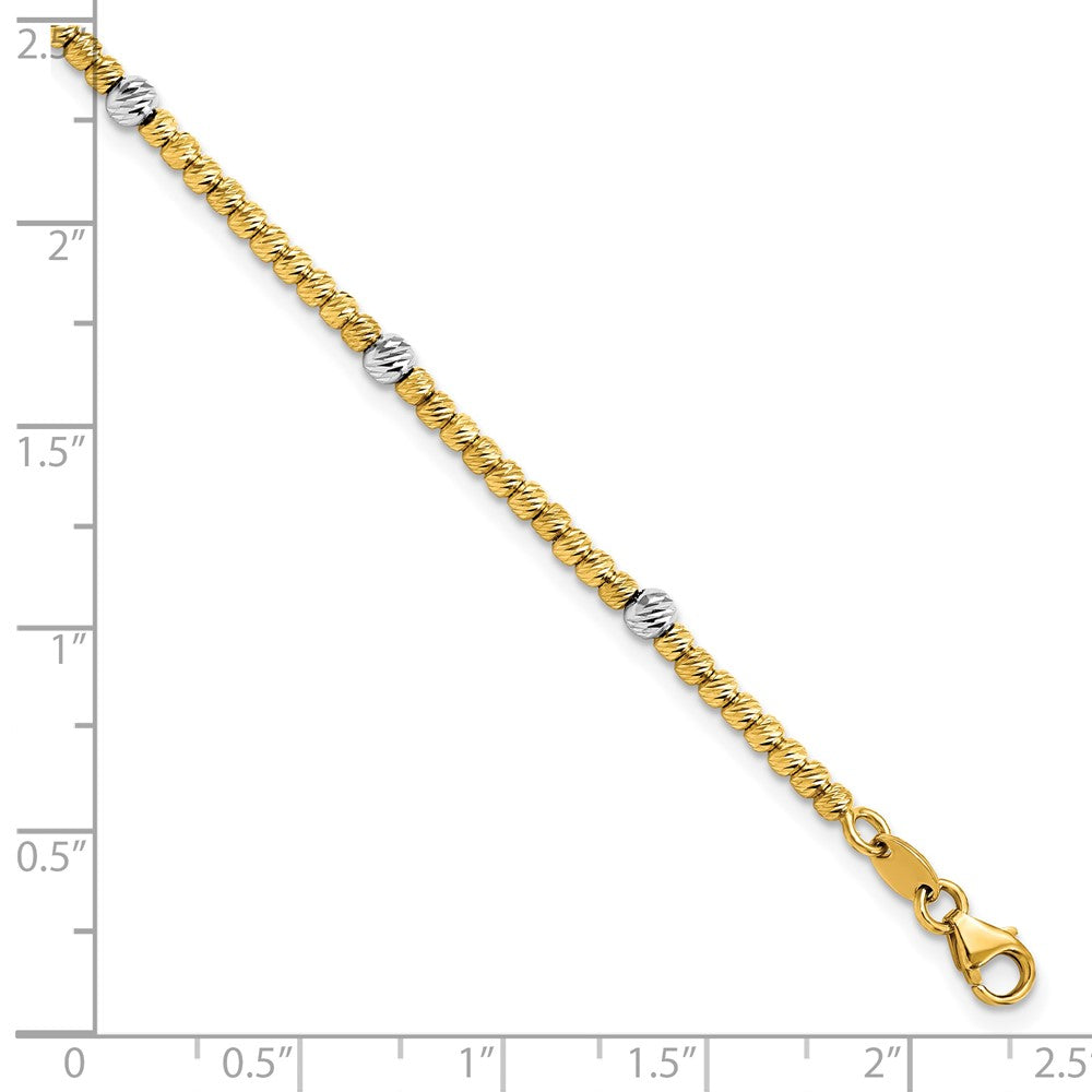 14K Two-tone Polished D/C Beaded Bracelet 7.5  inches