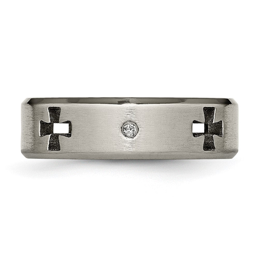 Titanium Brushed & Polished 1/20ct Diamond Cross Cut Out 7mm Band Size - 10.5