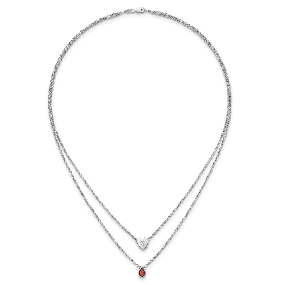 White Ice Sterling Silver Rhodium-plated 18inch Diamond Heart and Garnet Teardrop Necklace plus 2 inch Extender