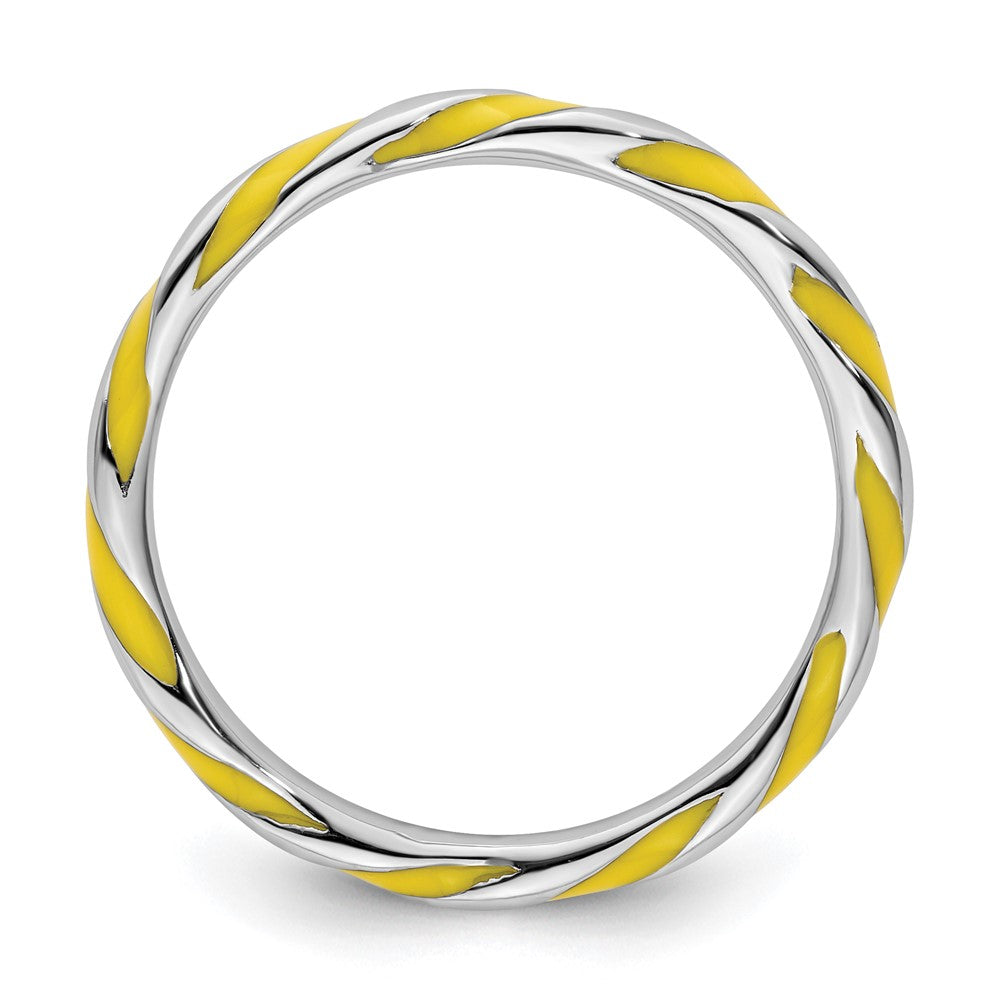 Sterling Silver Stackable Expressions Twisted Yellow Enameled Ring Size -7