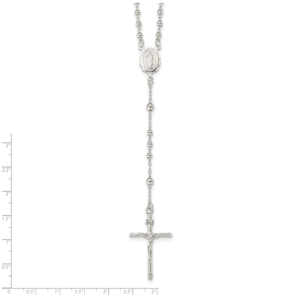 Sterling Silver Polished Rosary Necklace 16 Inches