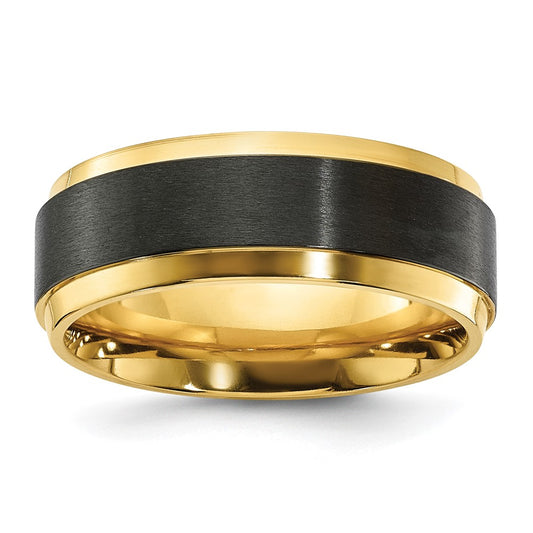 Black Zirconium Polished Yellow IP-plated w/Brushed Center 8mm Band Size - 11