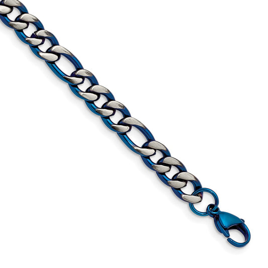 Stainless Steel Brushed and Polished Blue IP-plated 7.5mm 8.5in Bracelet 8.5 inches