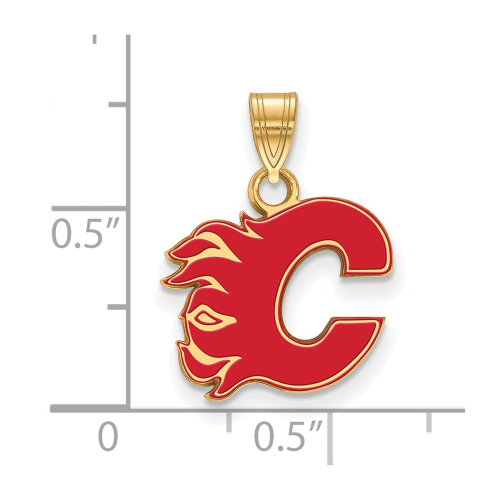 Sterling Silver Gold-plated Logo Art Calgary Flames Letter C Small Enameled Pendant