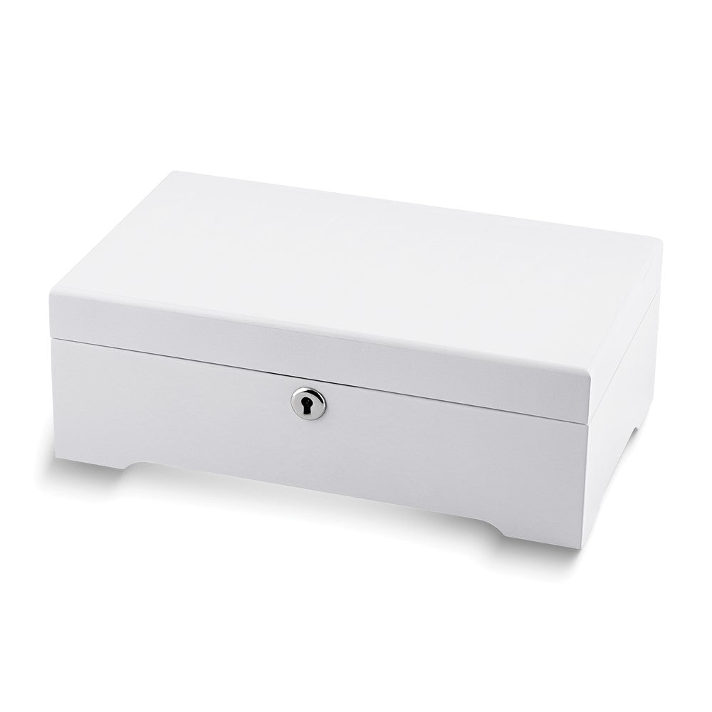 Luxury Giftware White Painted Matte Finish Wooden Velour Lining Jewelry Box