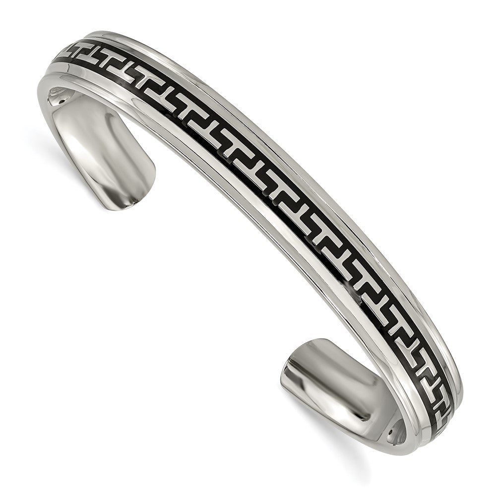 Titanium Polished w/Black Rubber Design Cuff Bangle 7.25 inches