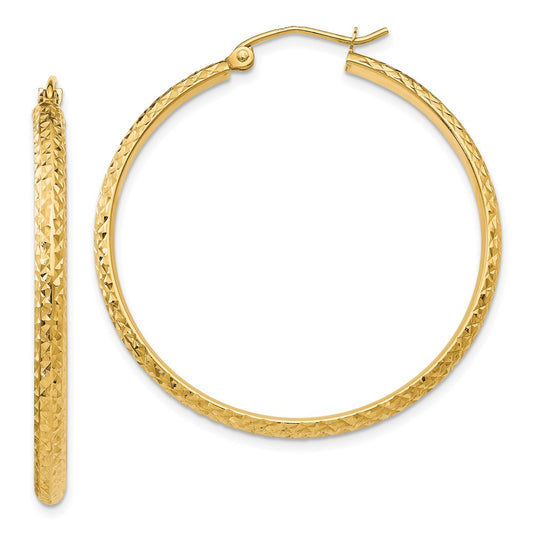 10k Diamond-cut 2.8x37mm Hollow Hoop Earrings