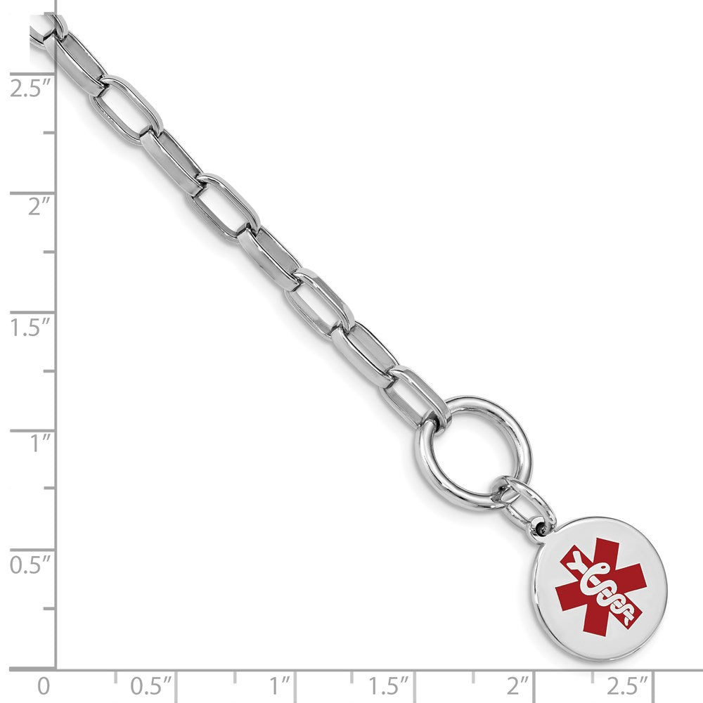 Sterling Silver Rhodium Engraveable Enamel Disc Medical ID Bracelet 7.75 inches