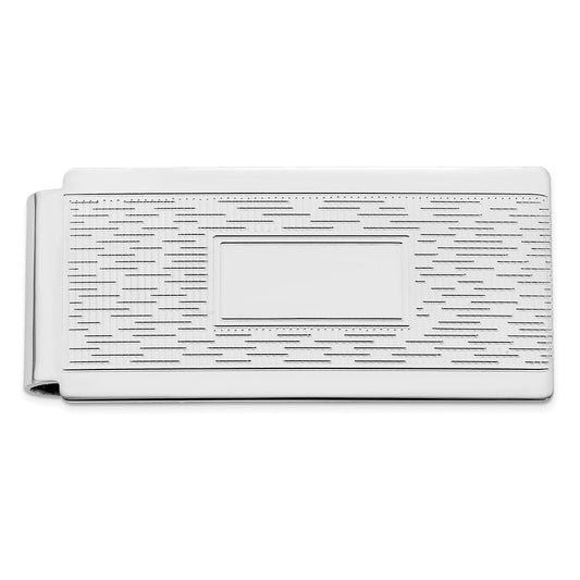 Rhodium-Plated Kelly Waters Hinged Engravable Patterned Money Clip