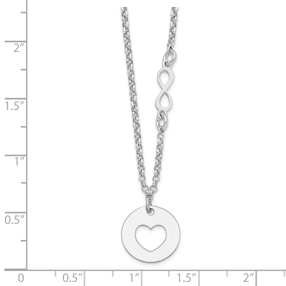 Sterling Silver Rhodium-plated Heart and Infinity w/1 in Ext Necklace 16 Inches