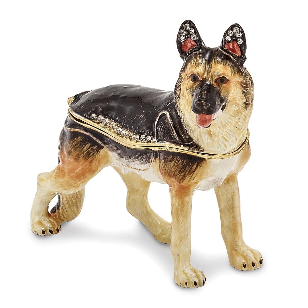 Jere Luxury Giftware Bejeweled ZEUS German Shepherd Pewter and Enamel Trinket Box and Matching Pendant Charm