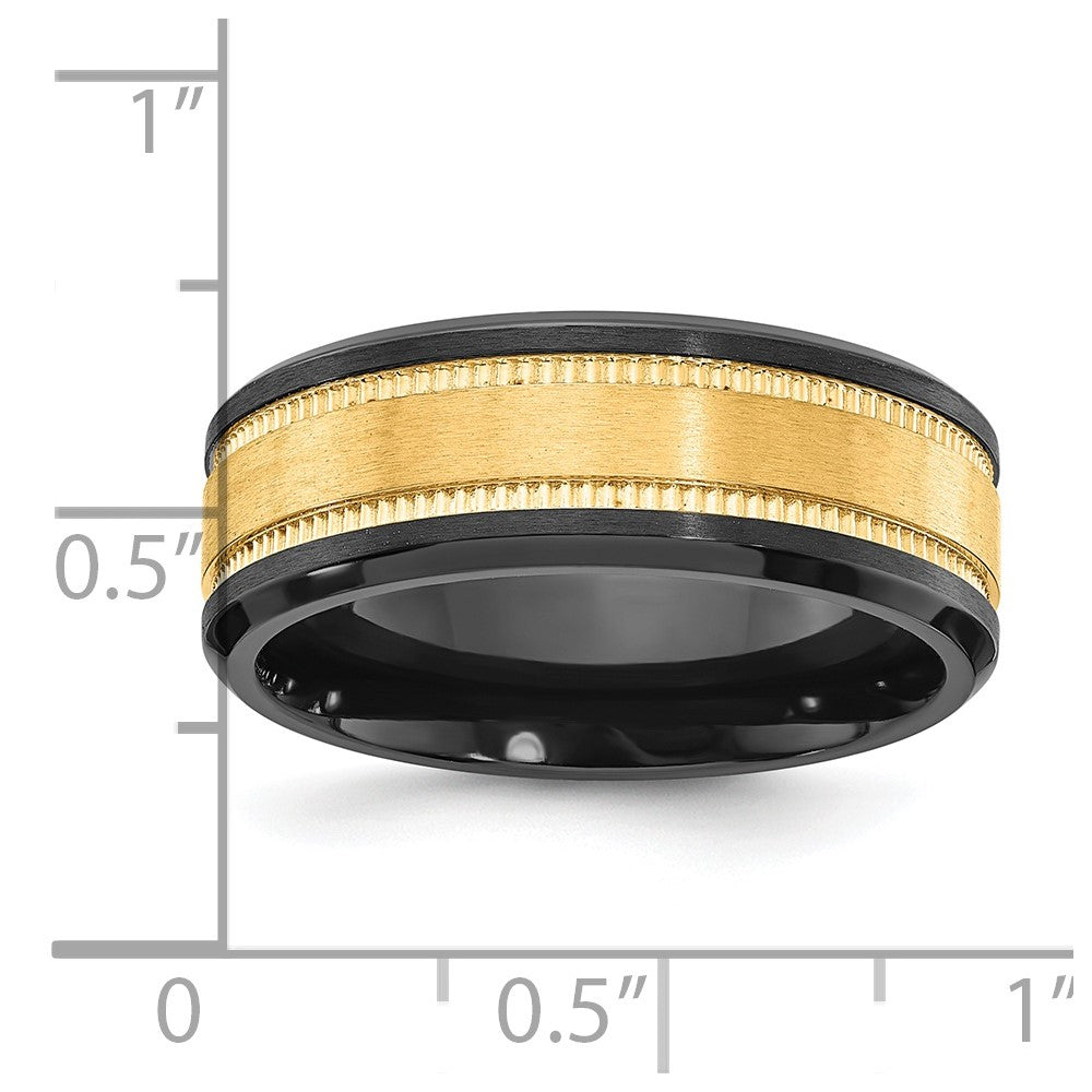 Black Zirconium Brushed & Polished w/Yellow IP-plated Center 8mm Band Size - 11.5