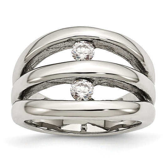 Stainless Steel Polished CZ Ring Size - 6