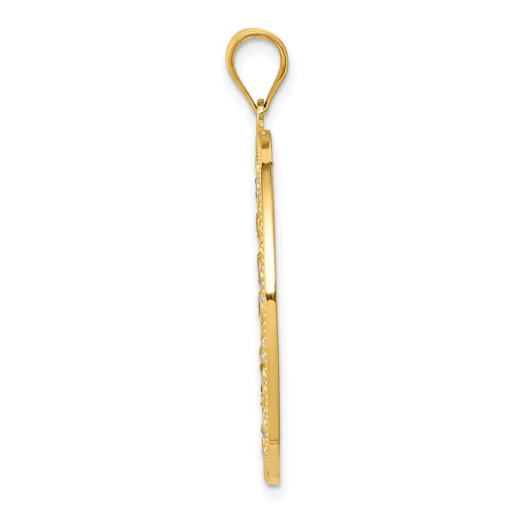 14K and Rhodium Diamond-cut Circle Pendant