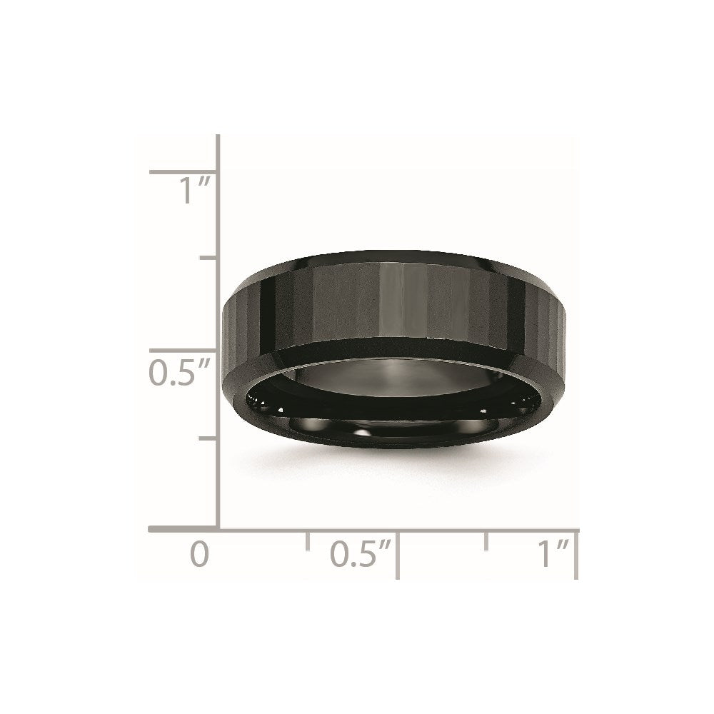 Ceramic Black Faceted Beveled Edge 8mm Polished Band Size - 9.5