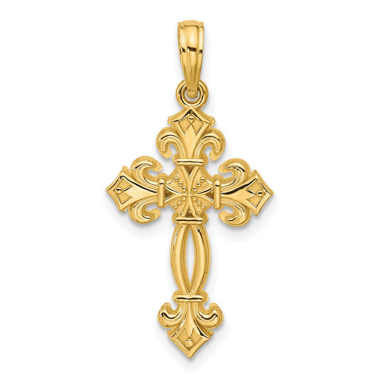 14K Polished Fancy Textured Cross Pendant