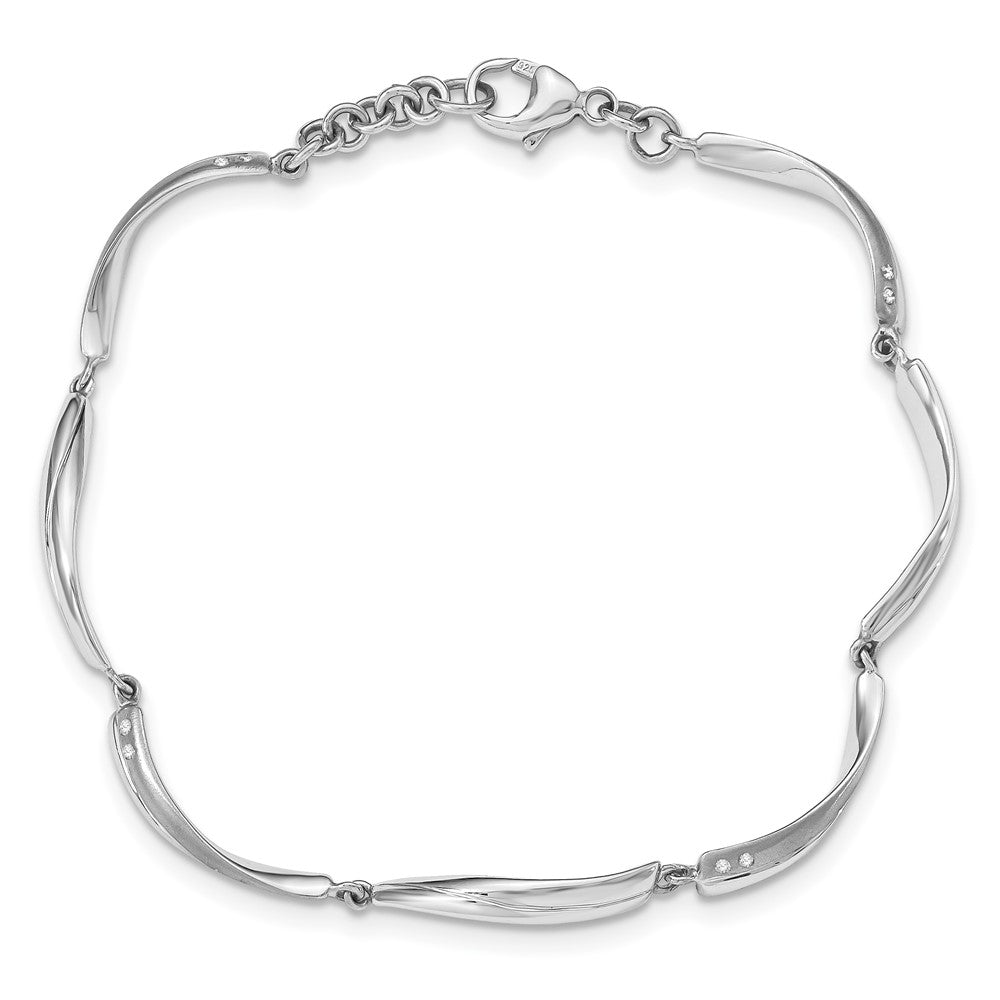 White Ice Sterling Silver Rhodium-plated Satin and Polished Diamond 7.5 Inch Bracelet with 1 Inch Extender 7.5 inches