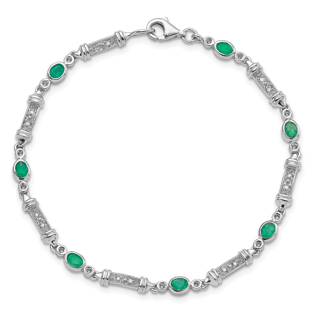 Sterling Silver Rhodium-plated Emerald and Diamond Bracelet 7 inches