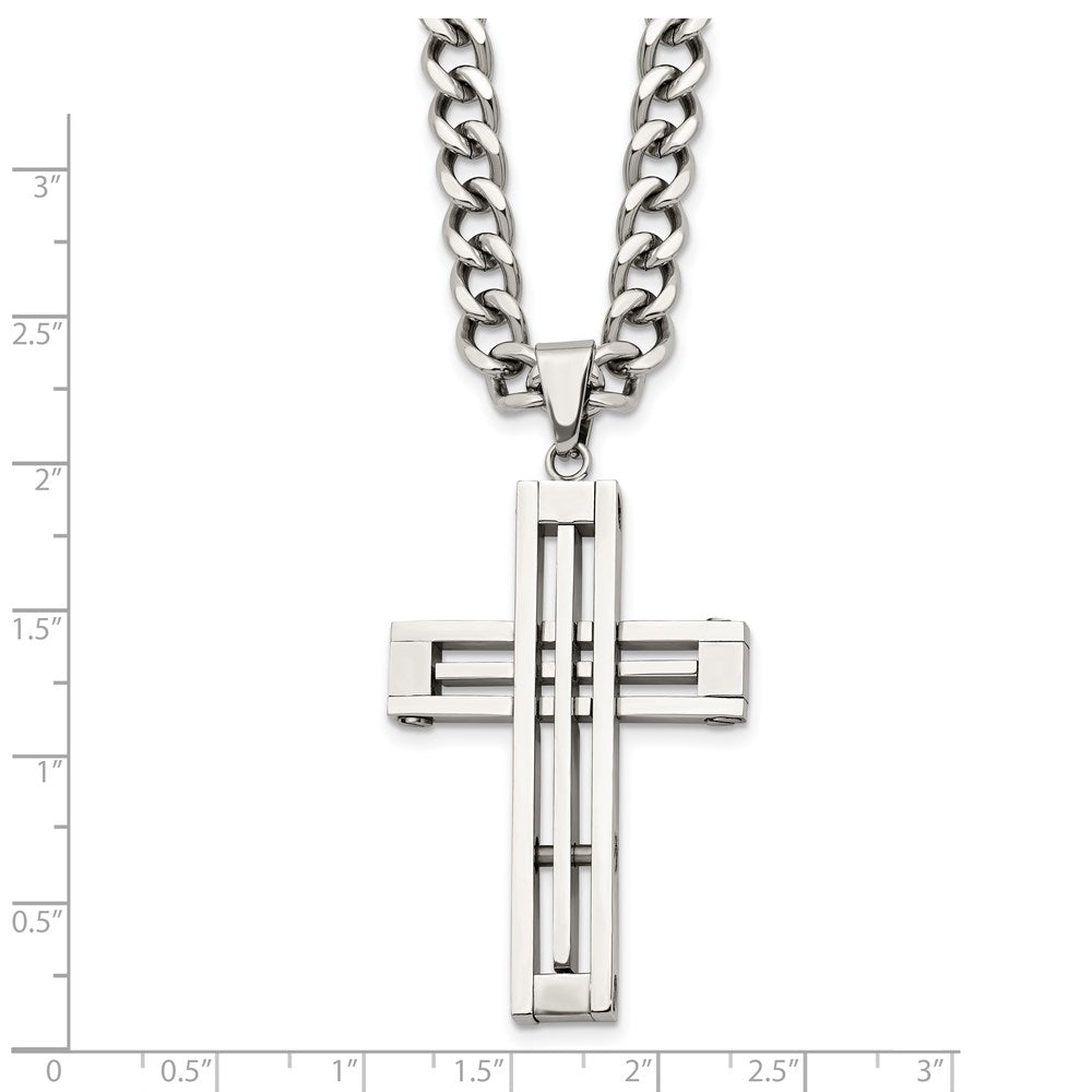 Stainless Steel Polished Cross 22in Necklace