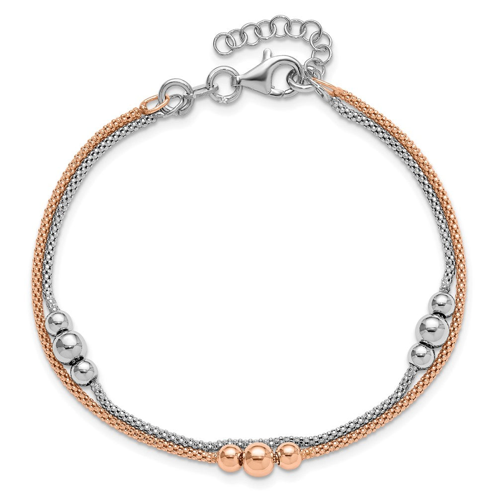 Sterling Silver Rhodium and Rose-tone w/1in ext. Bracelet 8.5  inches