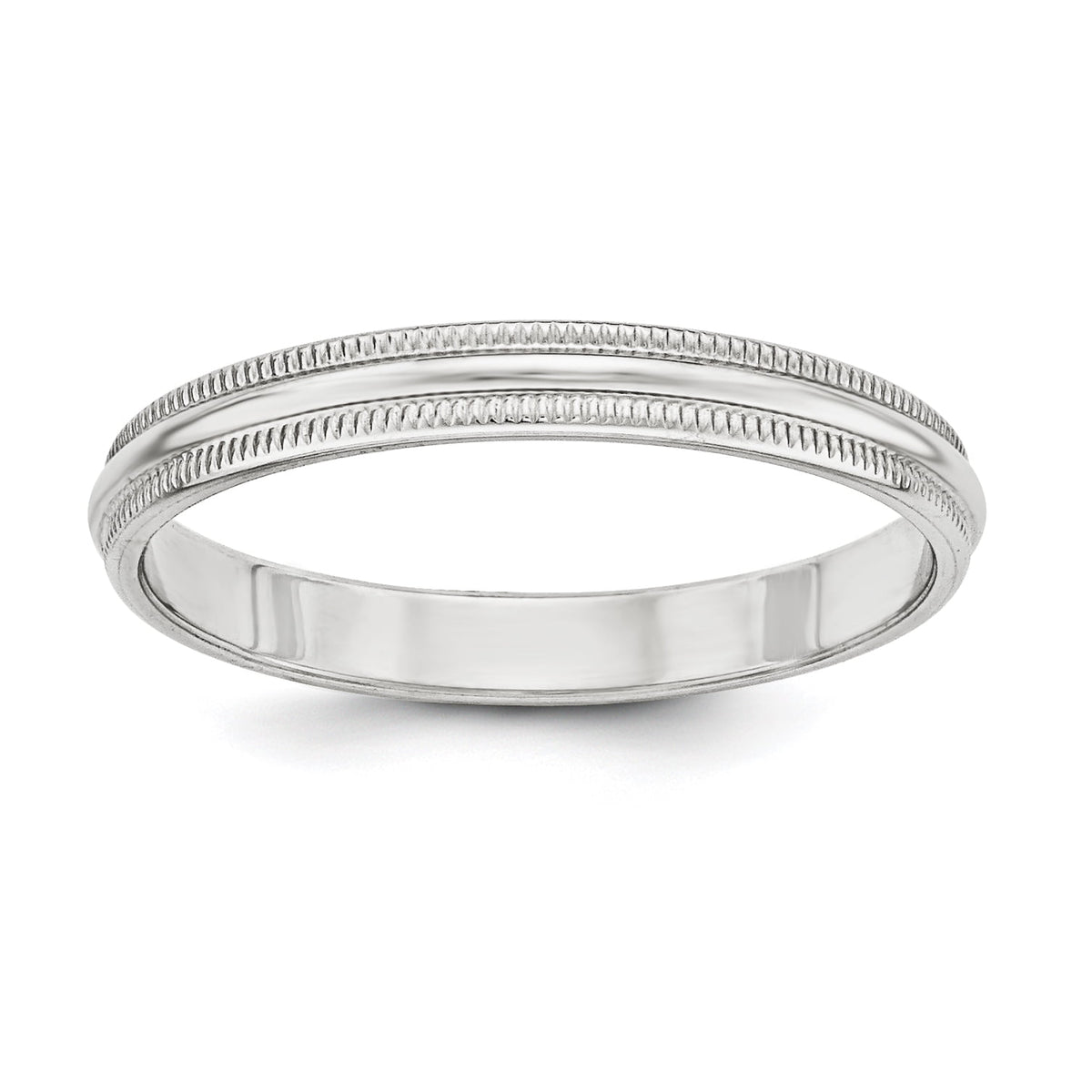 Sterling Silver Rhodium-plated 3mm Half Round Milgrain Size 6 Band Q-QWM030RH-6