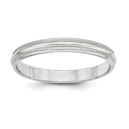Sterling Silver Rhodium-plated 3mm Half Round Milgrain Size 6 Band Q-QWM030RH-6