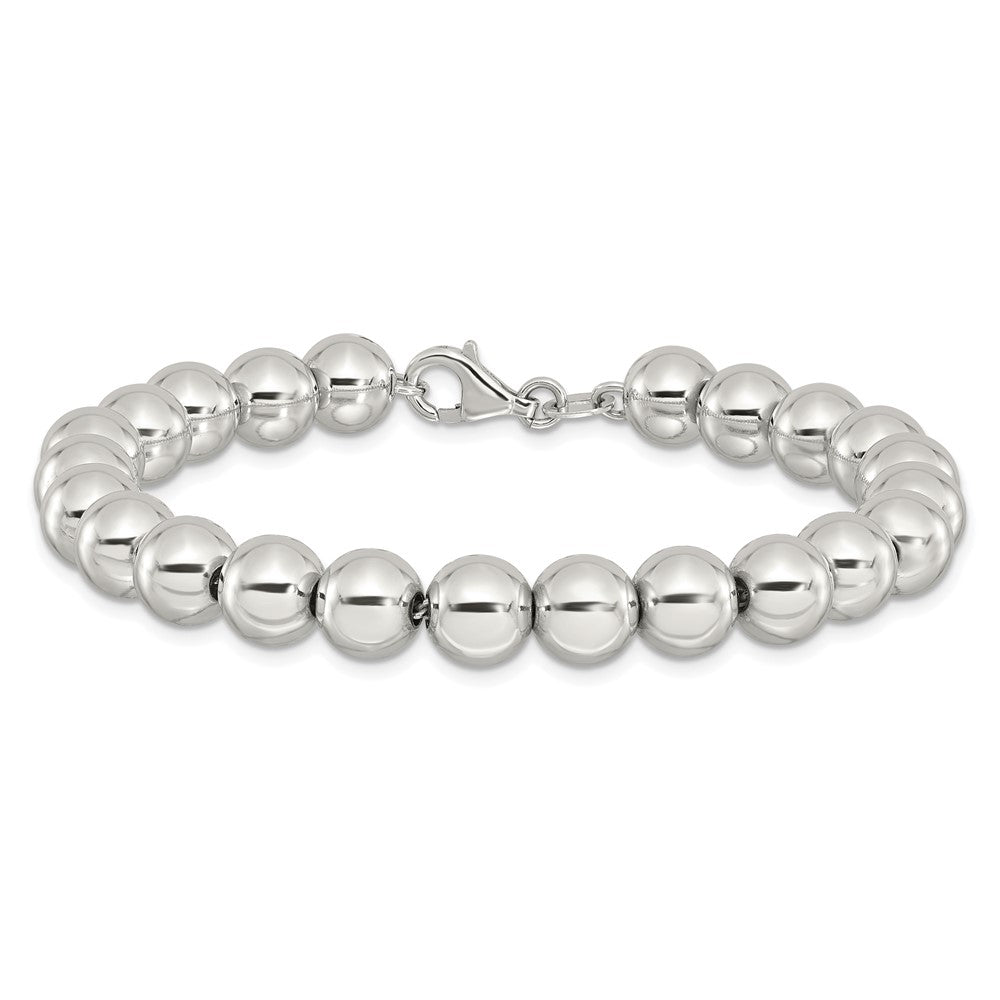 Sterling Silver Rhodium-plated 8mm Beaded 7.5in Bracelet 7.5 inches
