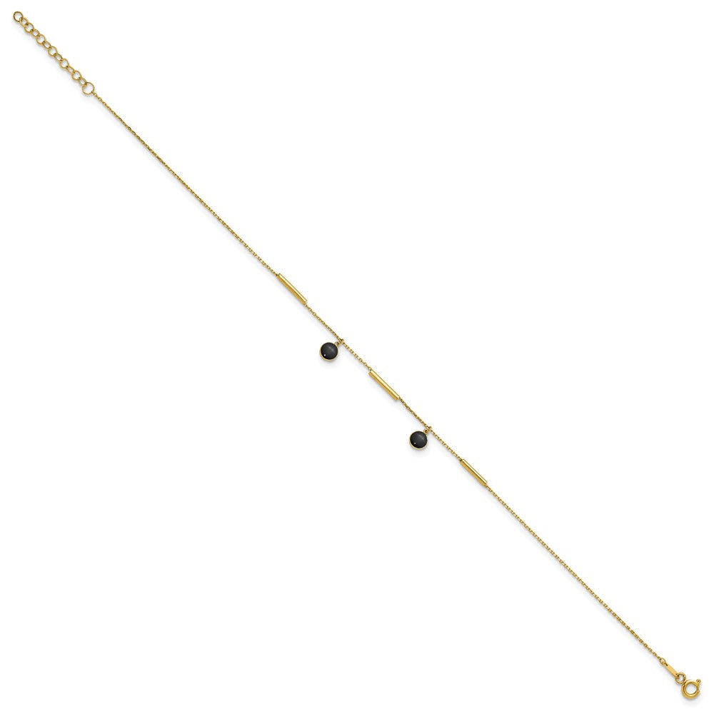 14K Polished Round Onyx Dangles and Bars 9 inch with 1 inch Extender Anklet