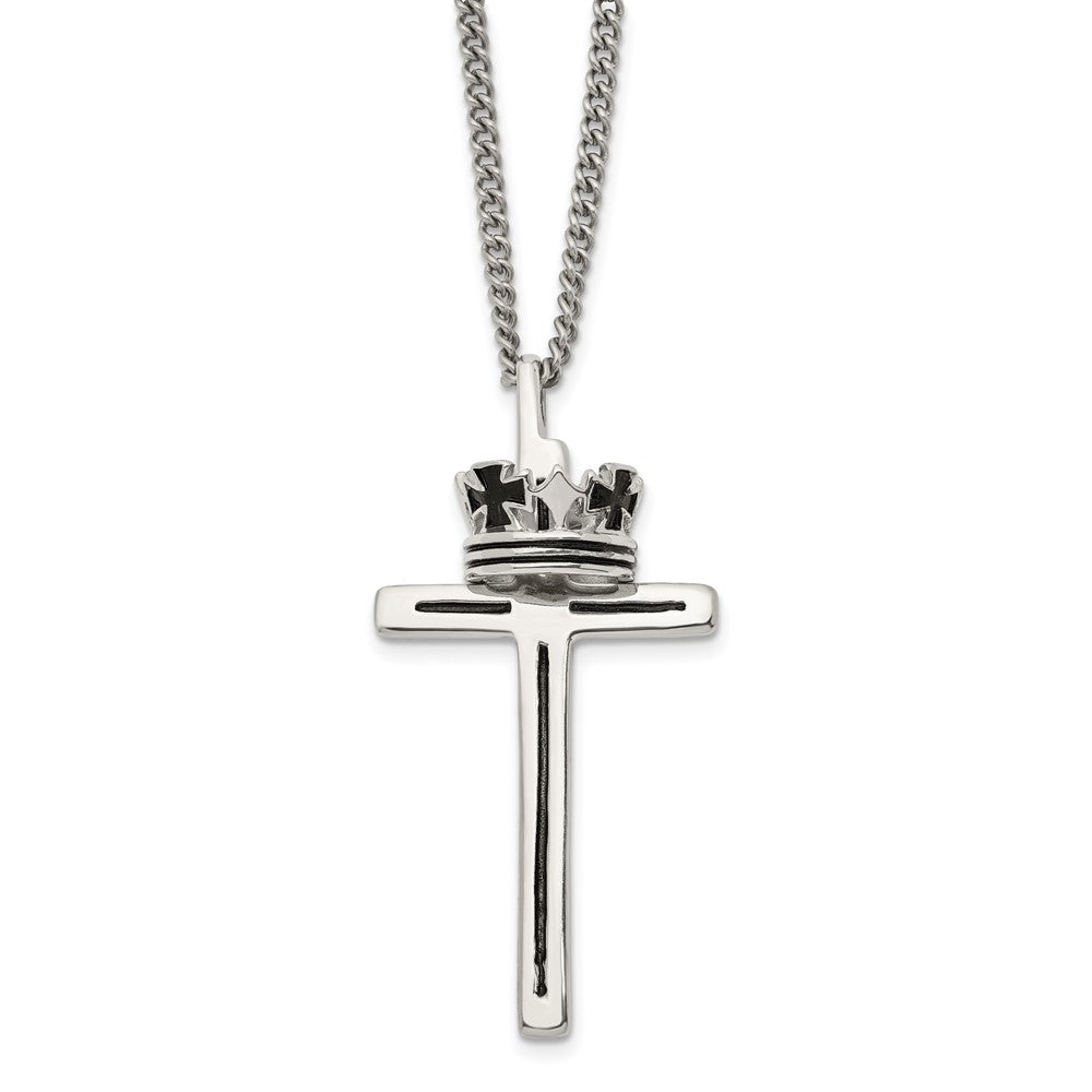 Stainless Steel Polished Enameled Crown/2 piece Cross 22in Necklace