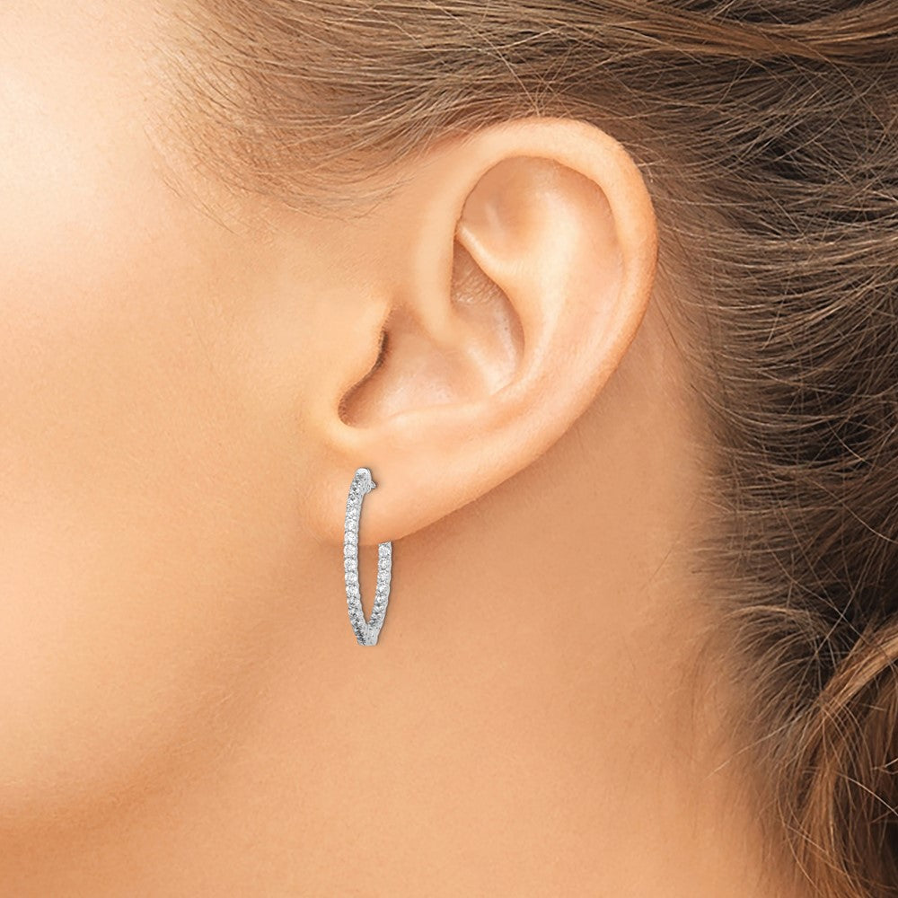Sterling Shimmer Sterling Silver Rhodium-plated 56 Stone 1.7mm CZ In and Out Round Hinged Hoop Earrings