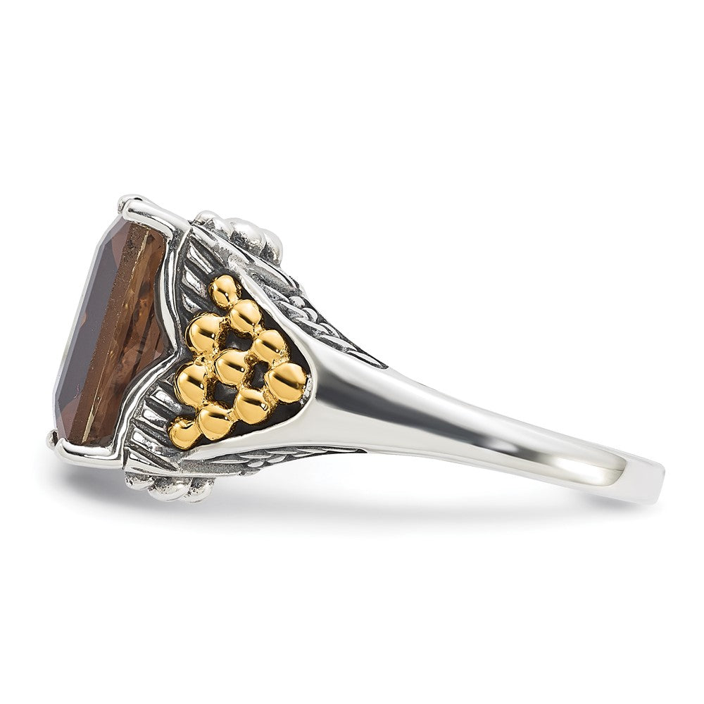 Sterling Silver w/14k Accent Antiqued Smoky Quartz Ring
