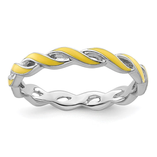 Sterling Silver Stackable Expressions Yellow Enamel Ring Size -6