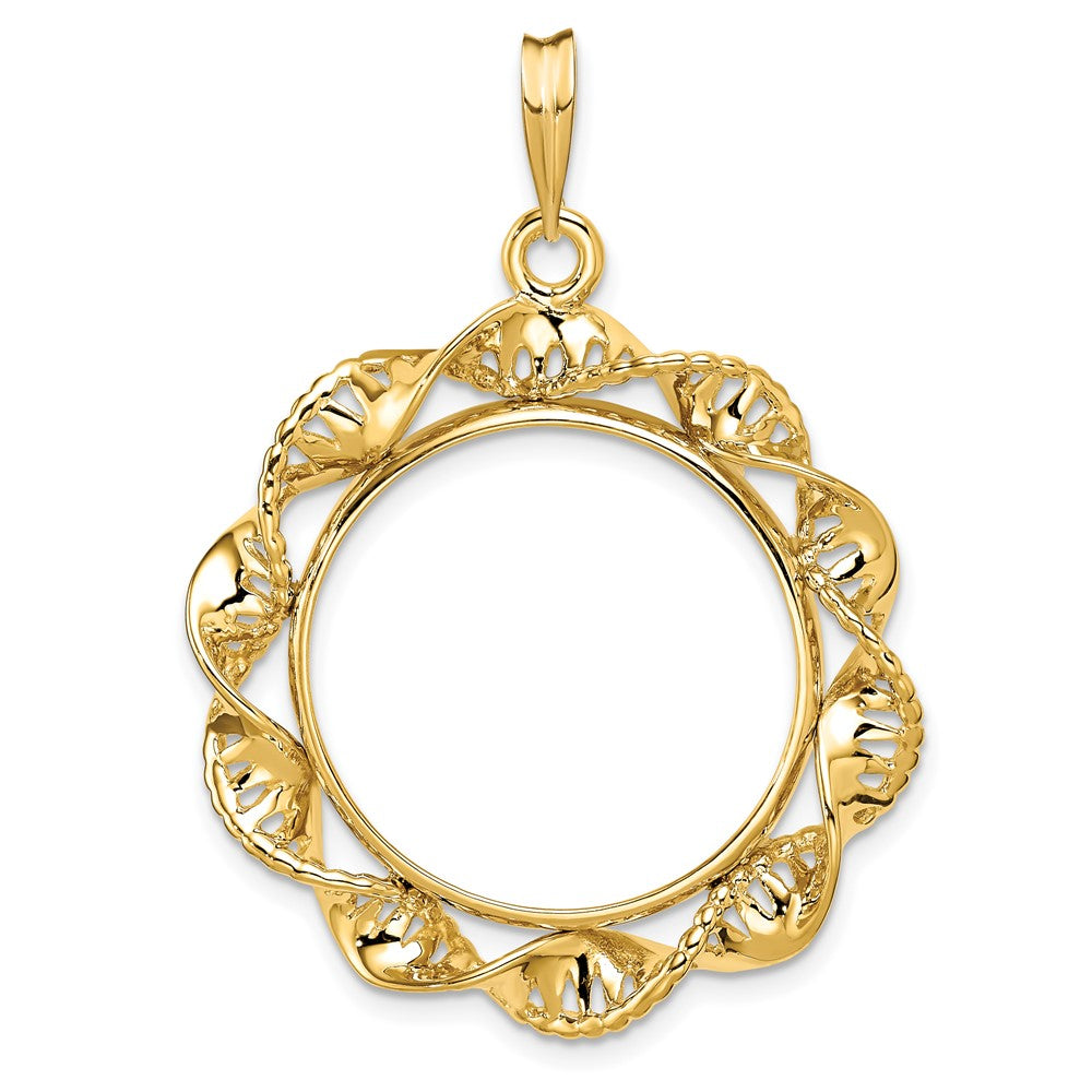Wideband Distinguished Coin Jewelry 14k Polished Fancy Twisted Ribbon 22.0mm Prong Coin Bezel Pendant