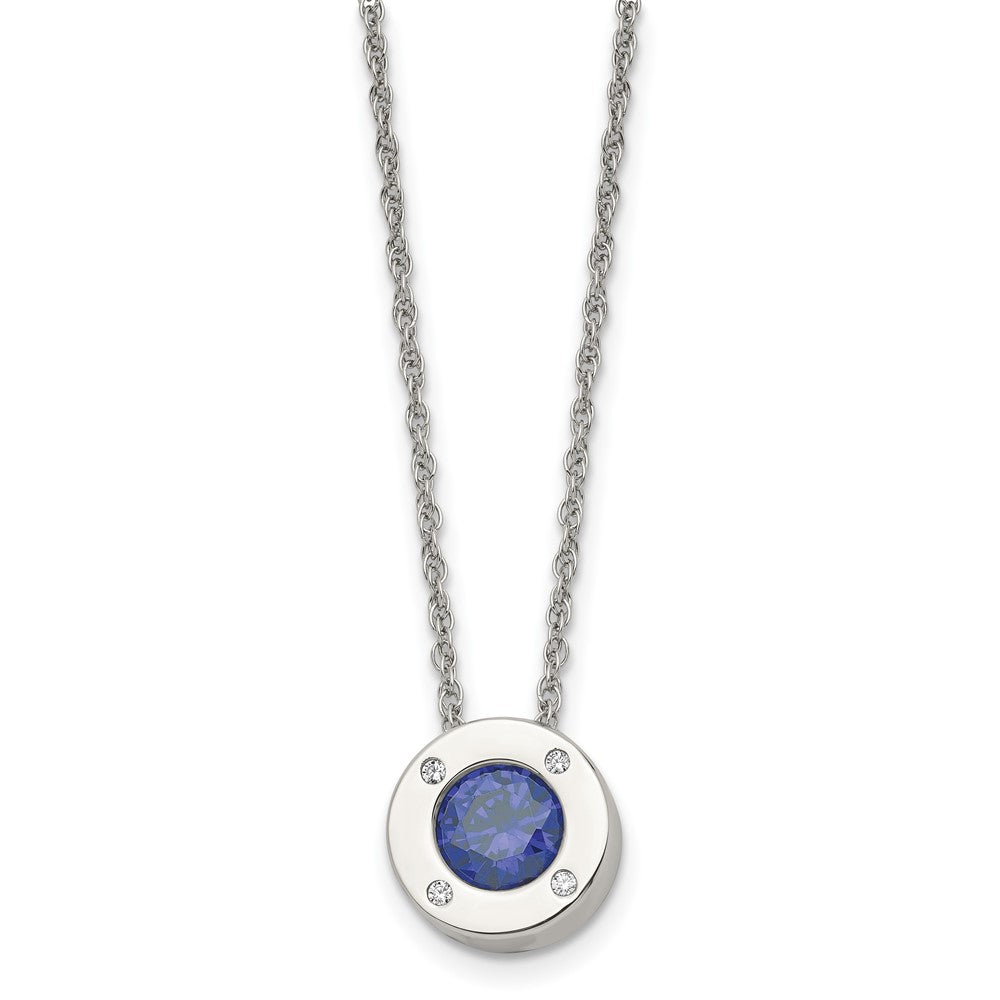 Stainless Steel Polished CZ September Birthstone 20in Necklace