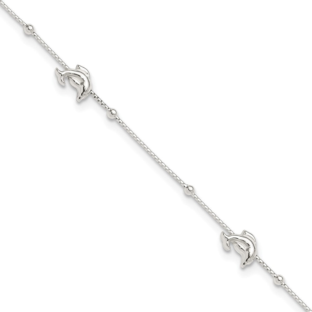Sterling Silver Polished Dolphin9in Plus 1in Ext. Anklet 9 inches