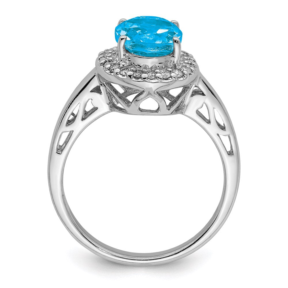 Sterling Silver Rhodium Oval Blue Topaz & Diam. Ring