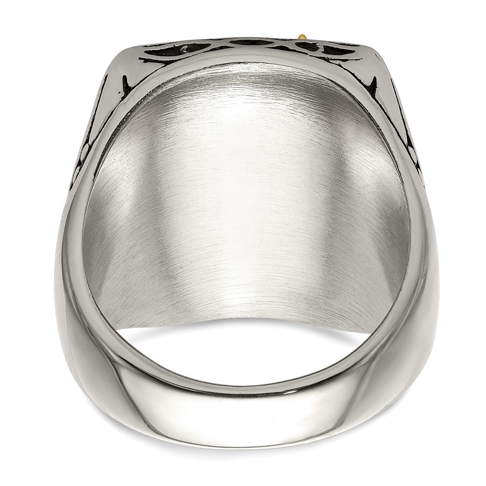 Stainless Steel w/14k Accent Antiqued and Polished Eagle Ring Size - 10