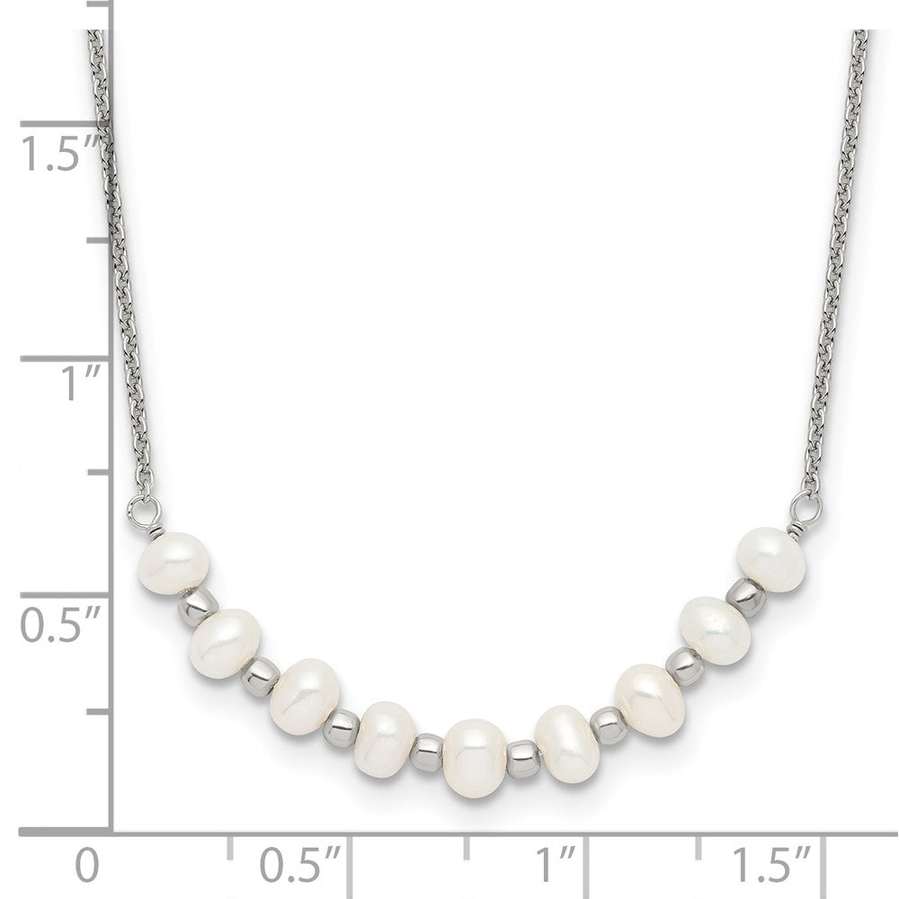 Sterling Silver Polished & Beaded 3-4mm Semi-round Freshwater Cultured Pearl Curved Children's Necklace 16.5 Inches